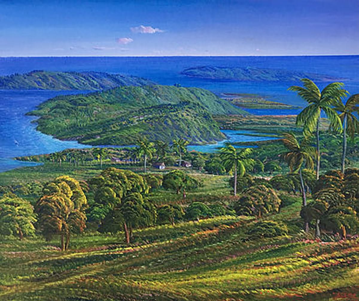 Jean Adrien Seide 20"x24" Paisaje junto al agua Acrílico sobre lienzo #1509GN-HA