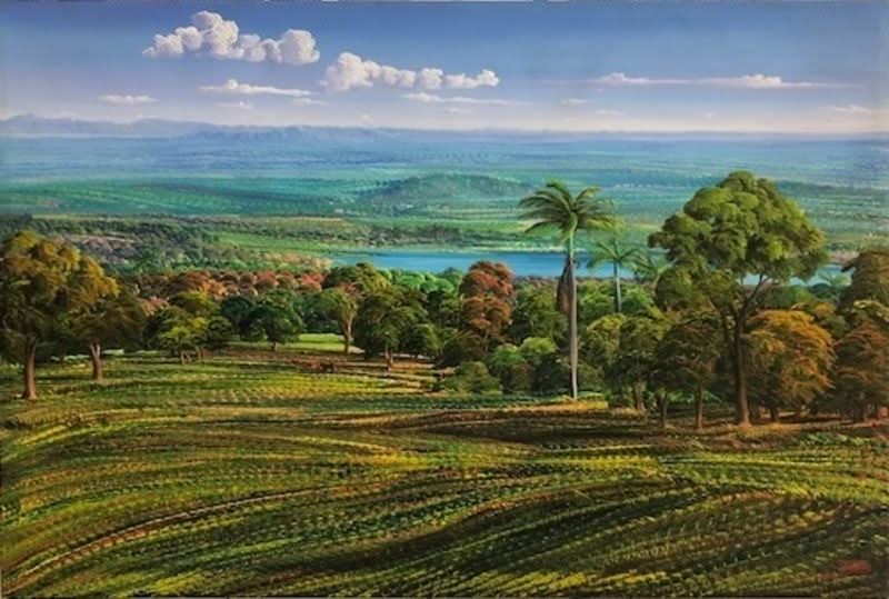Jean-Adrien Seide 40"x58" Paysage à l'eau acrylique sur toile #J70-HA