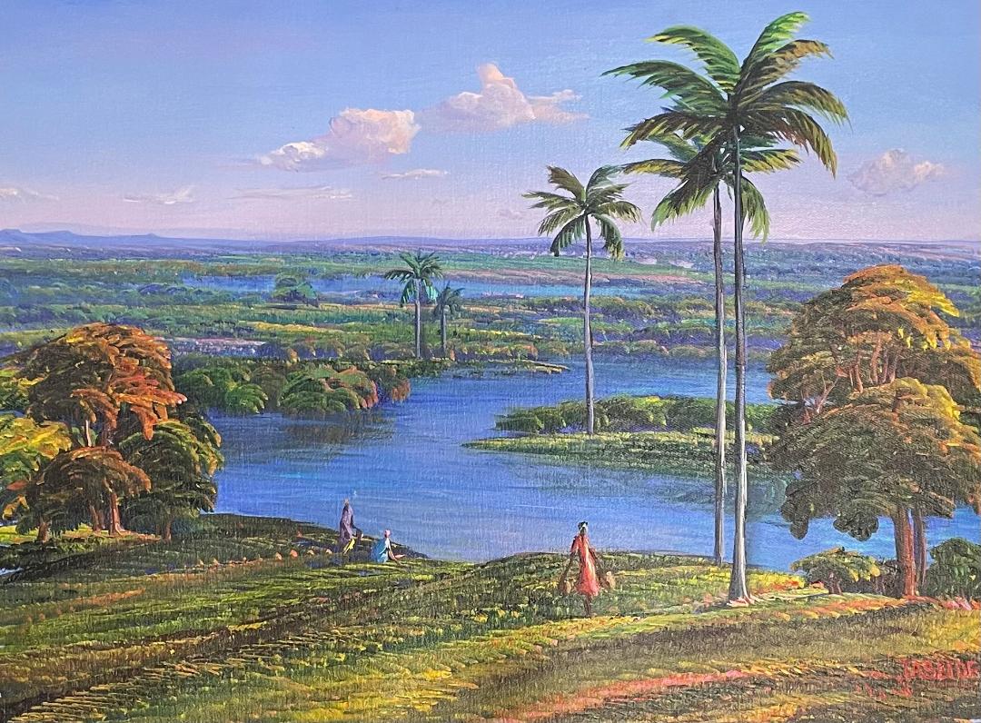 Jean Adrien Seide 12"x16" Mujeres caminando por el agua 2022 Acrílico sobre lienzo #13MFN