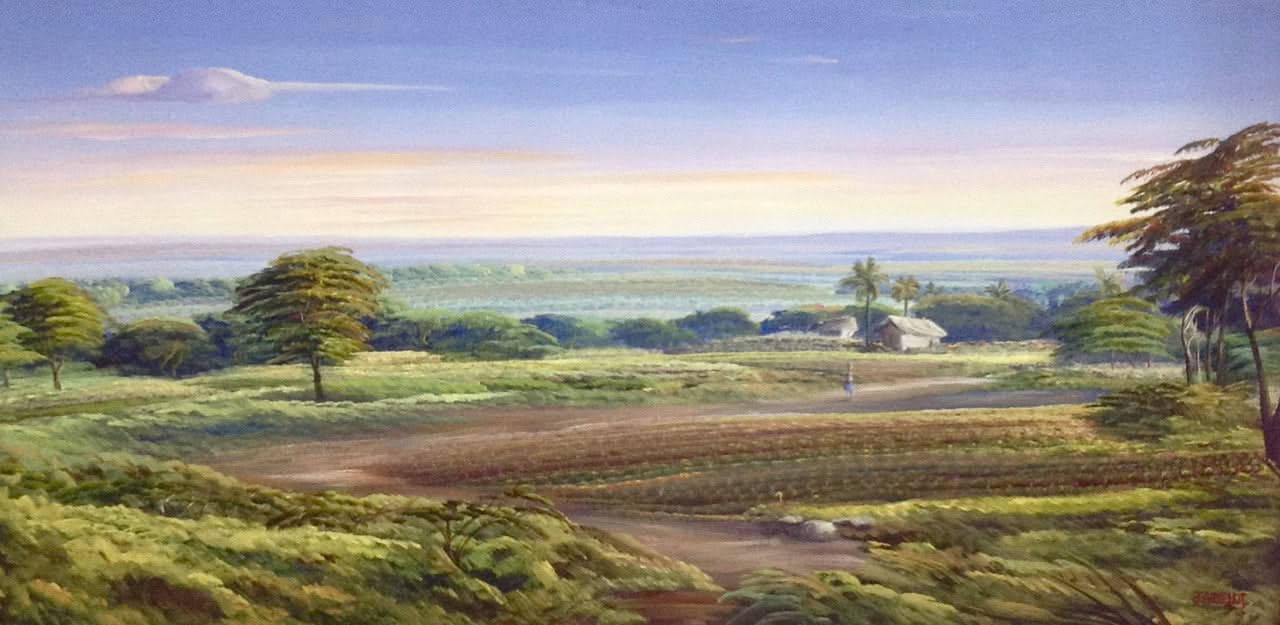 Jean-Andre Seide 24"x48" Acrylique coucher de soleil sur toile #2230GN-HA