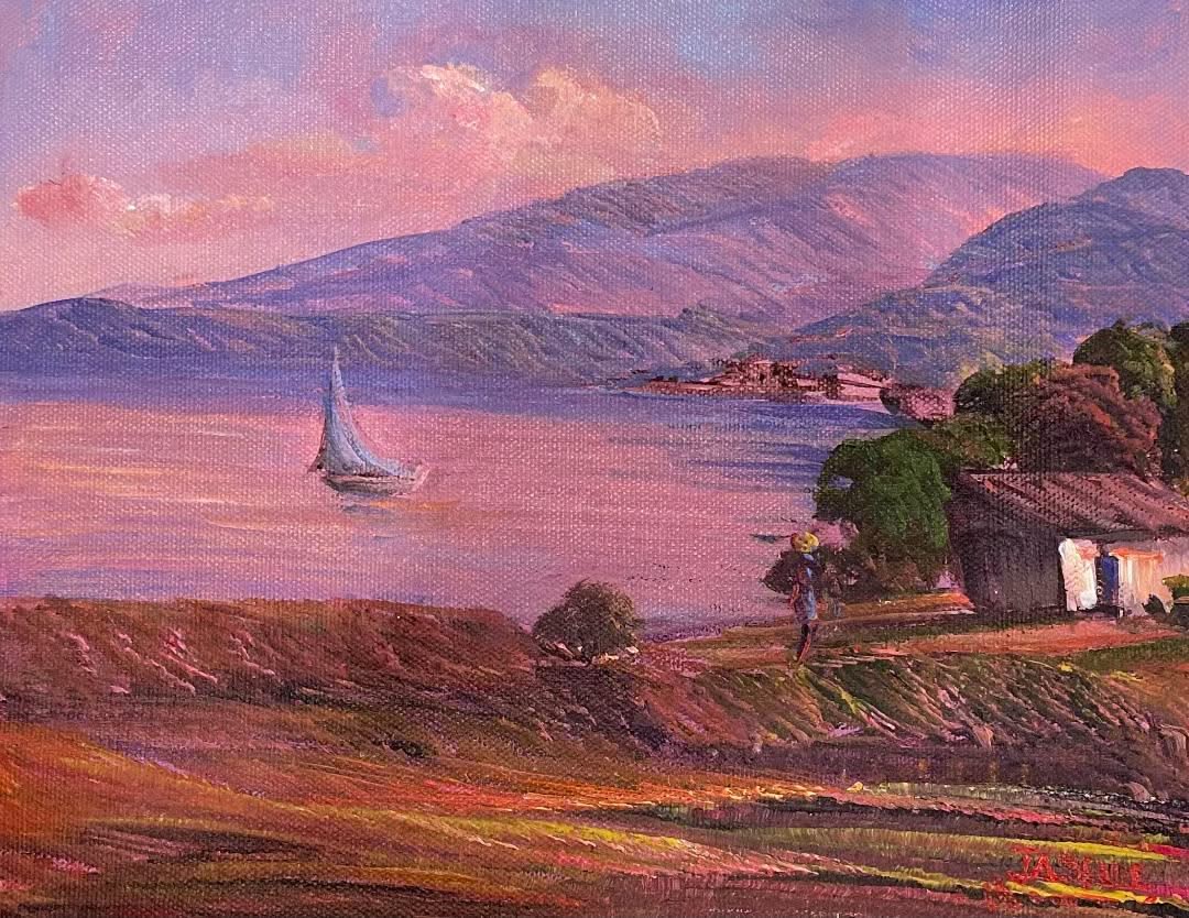 Jean Adrien Seide 8"x10 » Petit bateau sur la rivière 2022 Acrylique sur toile Peinture #28MFN