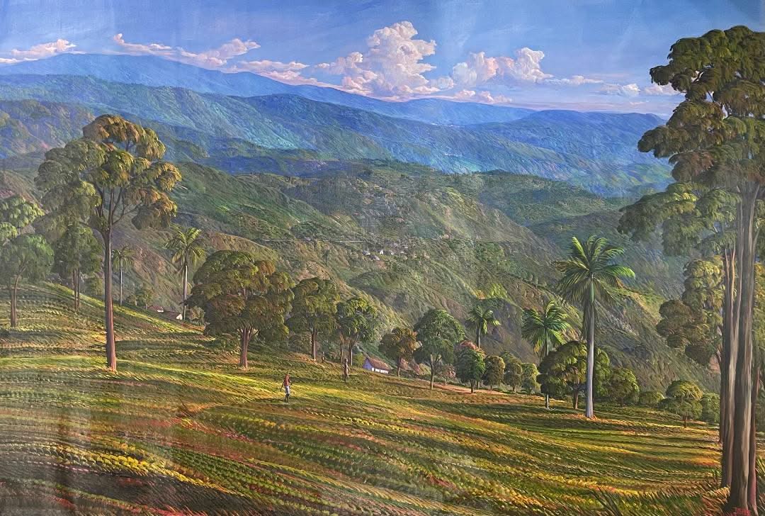 Jean Adrien Seide 48"x72" Village, Mountains & Trees 2022 Acrylic on Canvas Unframed Painting #7A-MFN