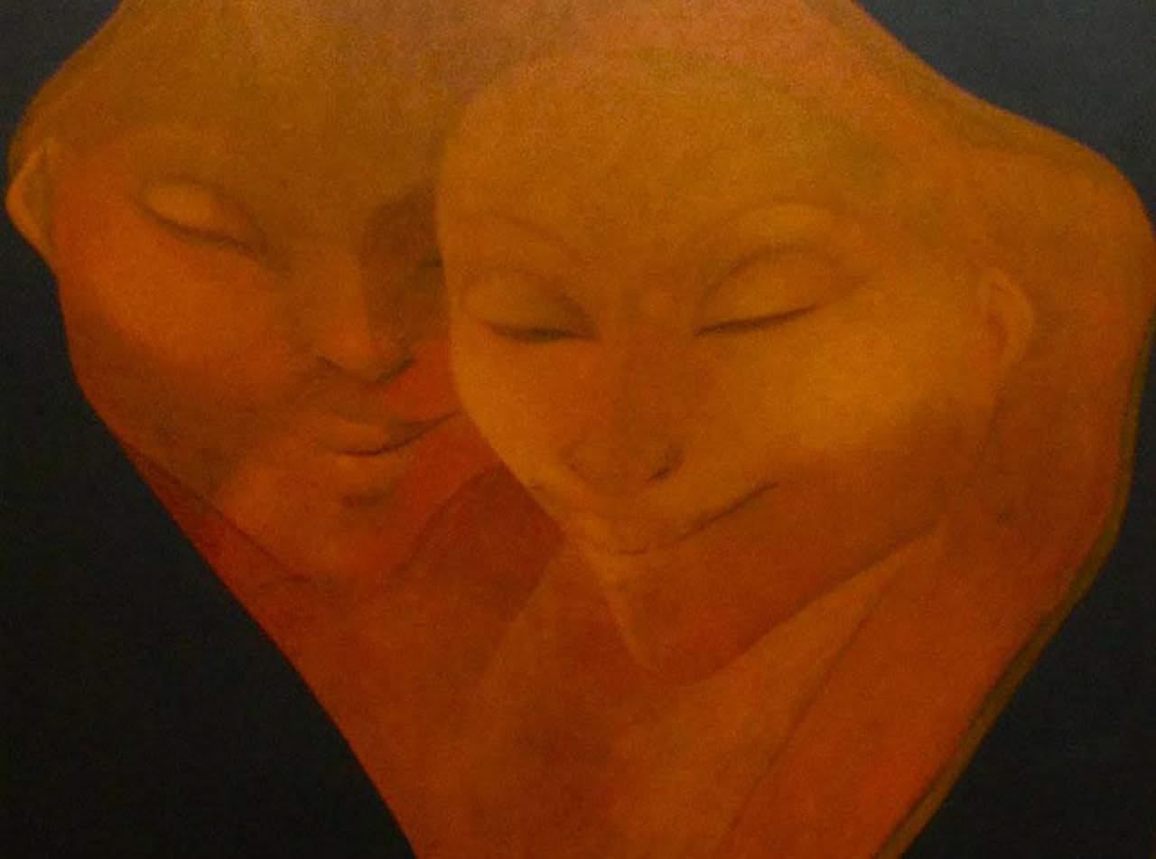 Bernard Séjourne (1947-1994) 32"x36" Le Couple 1981 Acrylique sur Masonite #9710GN-HA