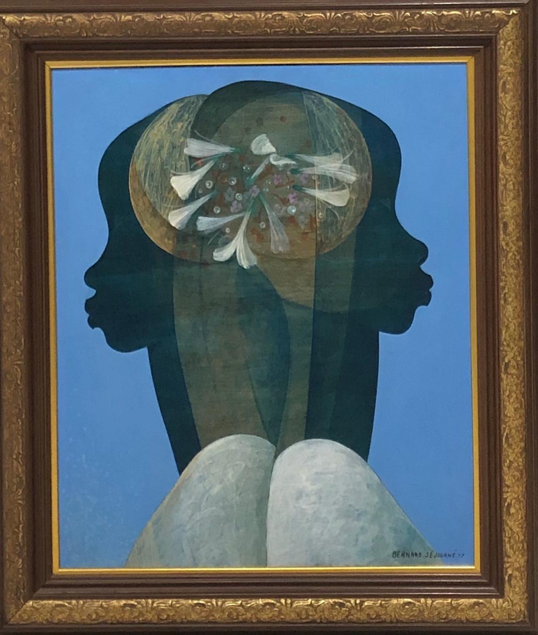 Bernard Sejourne (1947-1994) 24"x20" Rivalry 1977 Acrílico sobre Masonite Enmarcado #5FC