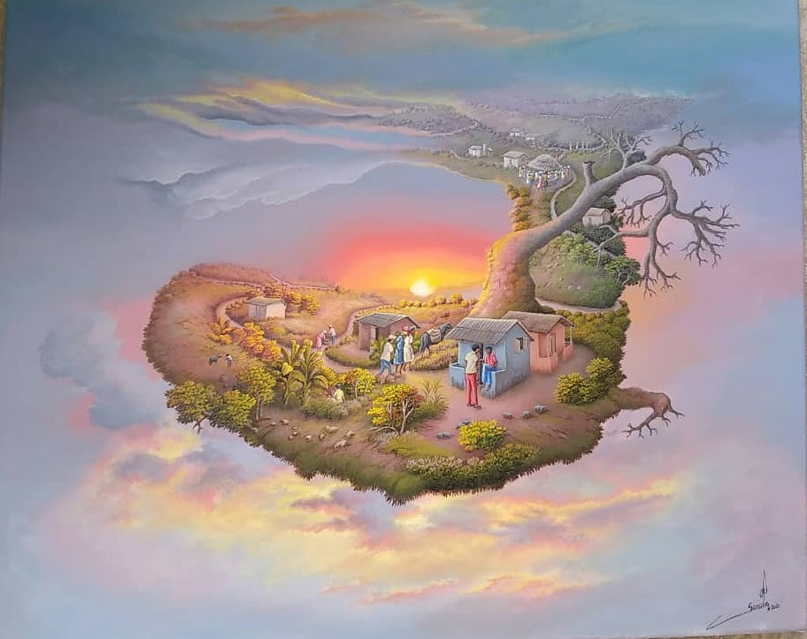 Jean-Louis Senatus 20"x24" Vida diaria en una isla de ballenas 2018 Óleo sobre lienzo #2JN-HA