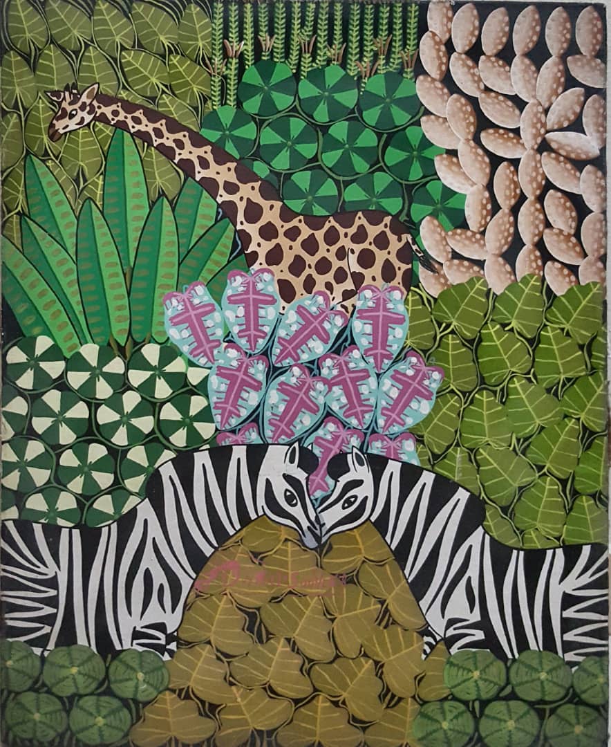 Daniel Souvenir 20”x16”Two Zebras Lovers c1980 Oil on Canvas #1JN-NY