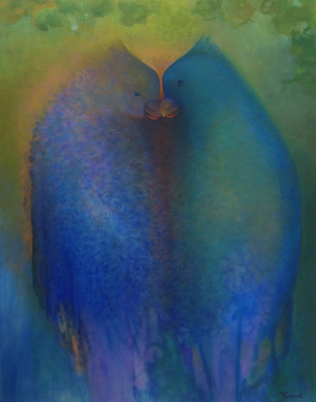 Jean-Pierre Theard 40"x60" Pájaros besándose Óleo sobre lienzo #T-14-033GN-HA