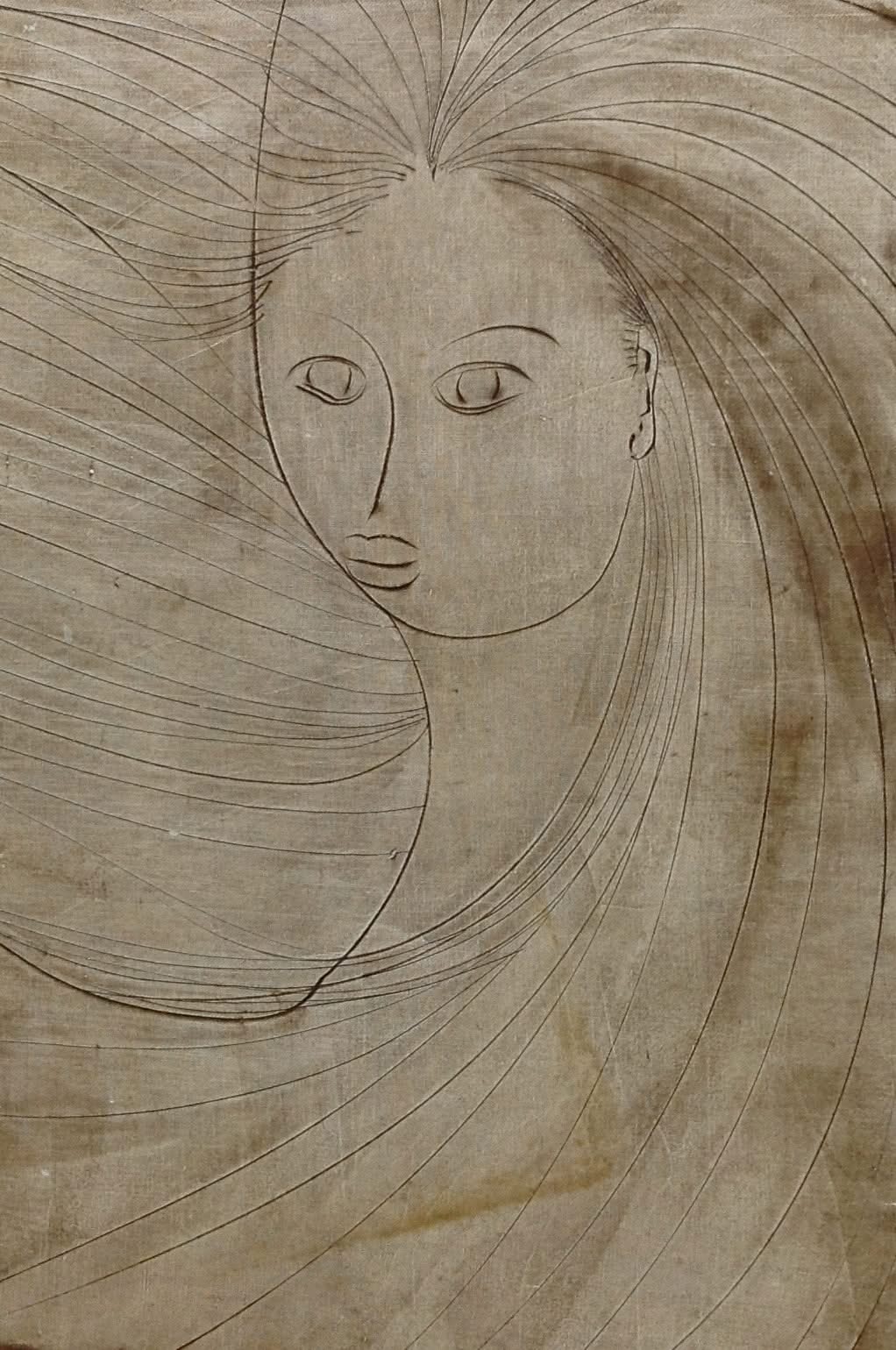 Sacha Thebaud- Tebo (1934-2004) 20"x13" La Fille Cire et Pigments sur Toile#9705GN-HA