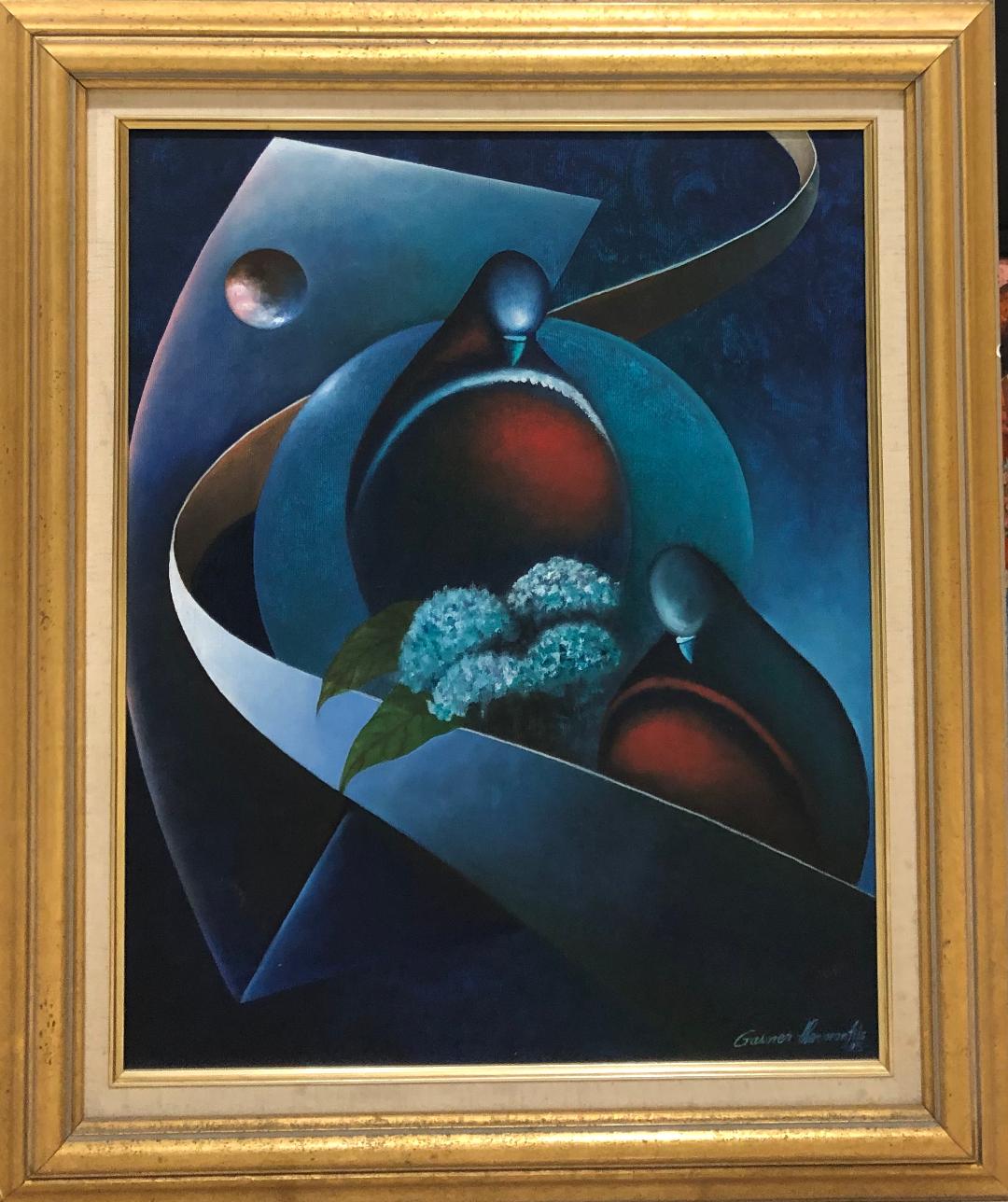 Gasner Thermonfils 20"x16" Love Birds 1995 Acrílico sobre lienzo Enmarcado #1FC