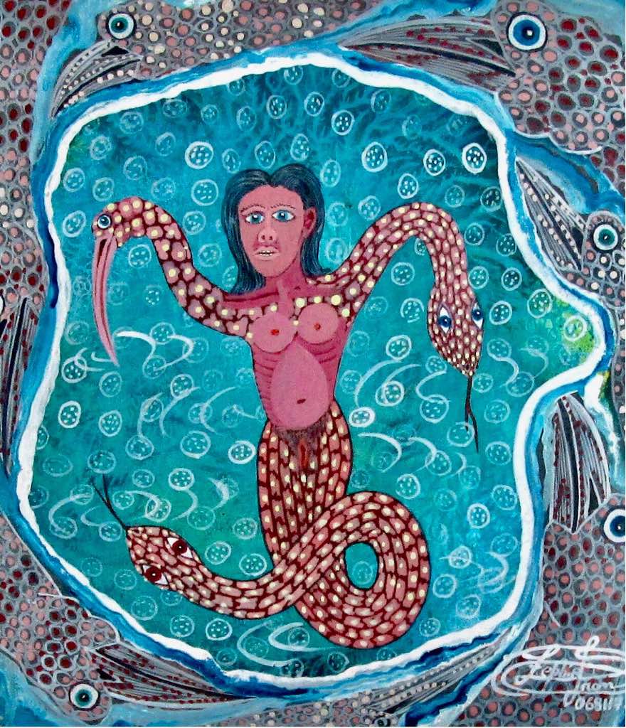 Frantz Zephirin 10"x8 » Serpents et aigles Huile à bord #J28-HA