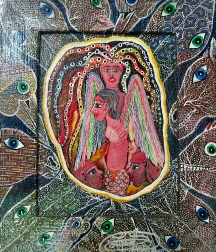Frantz Zephrin 11 1/2" x13 1/2" Spiritueux Huile sur planche avec bordures peintes #J62-HA