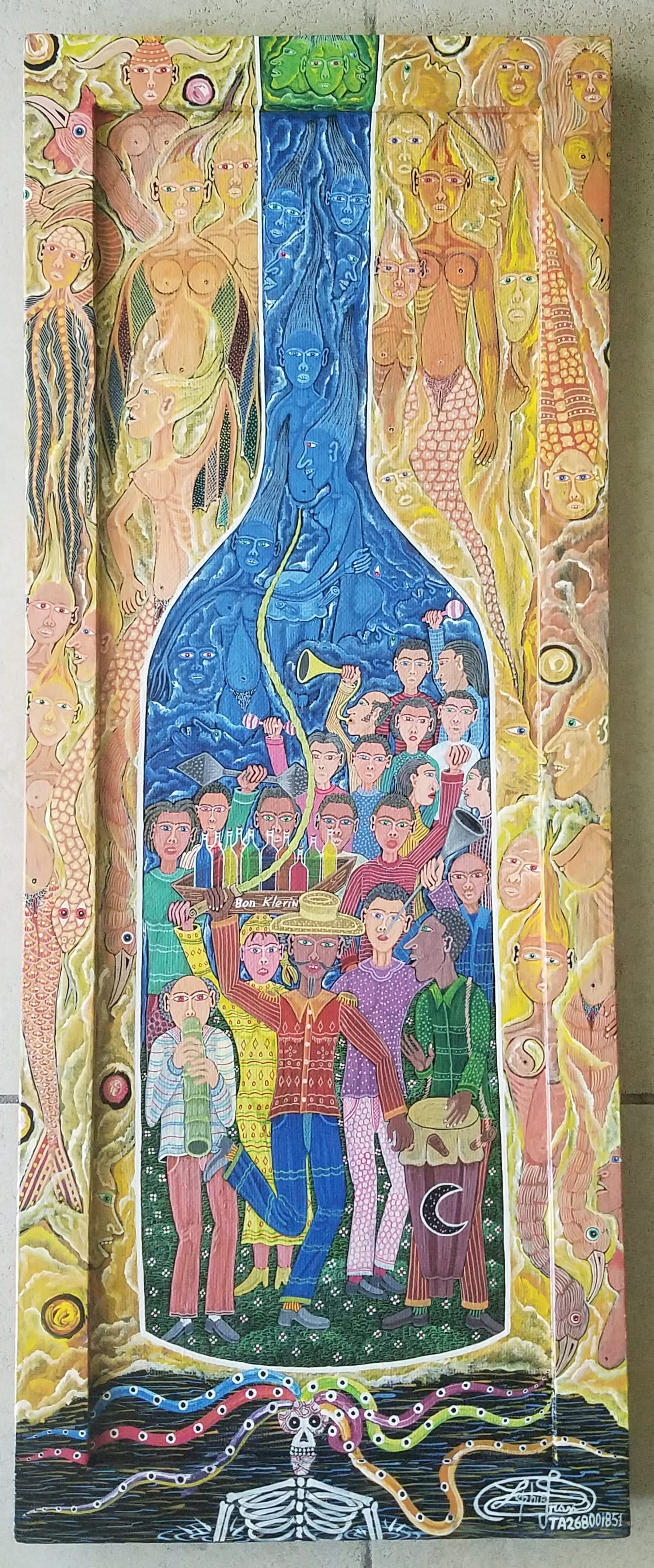 Frantz Zephirin 30"x12 » La Bouteille 2021 Acrylique sur bois Cadre peint à la main #3JN-HA