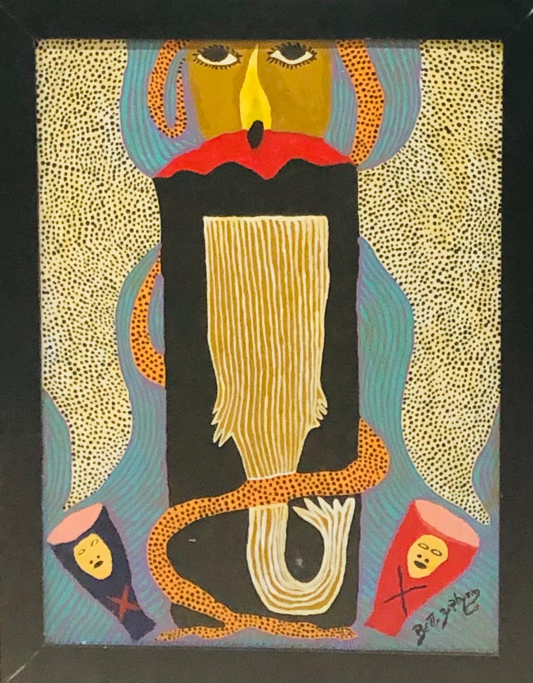 Betty Zephirin 16"x12" Voodoo Escena Acrílico sobre Lienzo Enmarcado #1FC