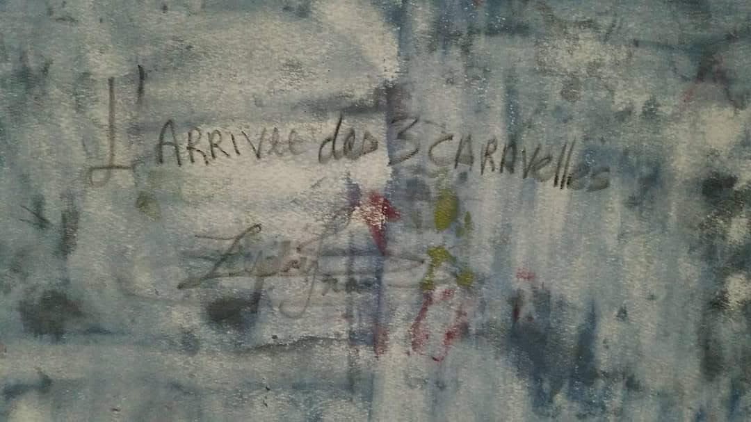 Frantz Zephirin 20"x24" "L'arrivée des Trois Caravelles" 1995 Acrylique sur toile #3JN-HA