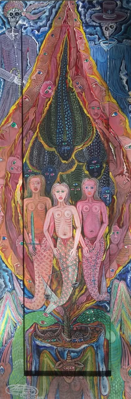 Frantz Zephirin 12"x34" Trois Sirènes Huile sur Toile #1402GN-HA