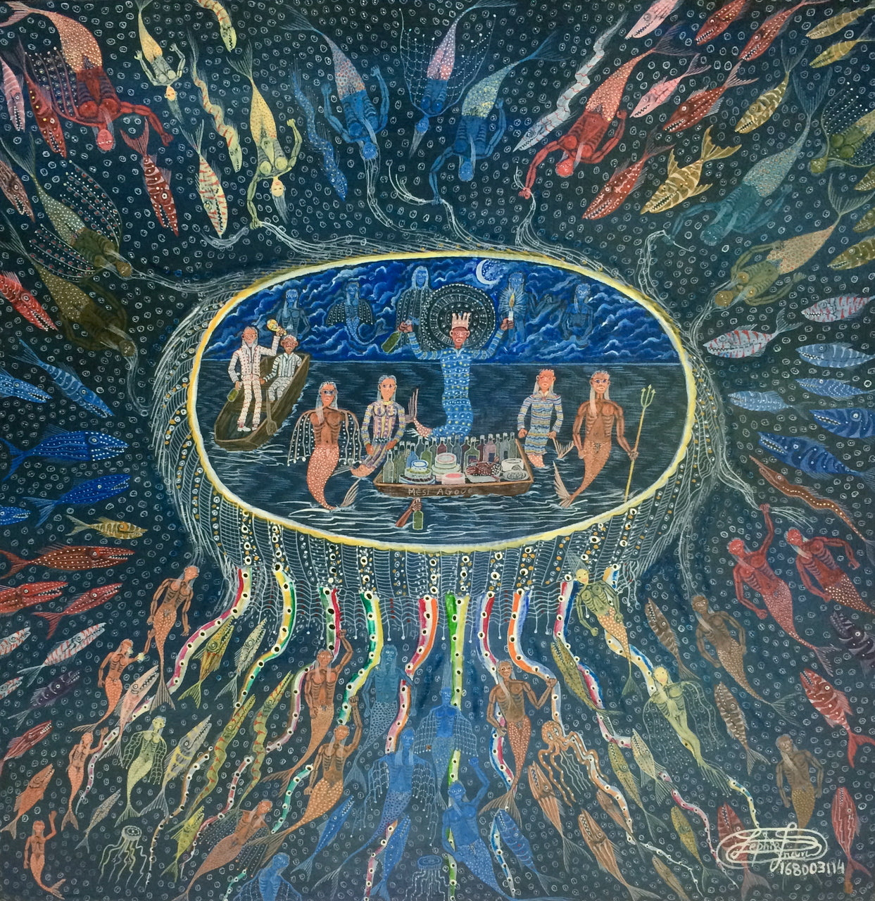 Frantz Zephirin 16"x16" Escena vudú Acrílico sobre Masonite #1403GN-HA