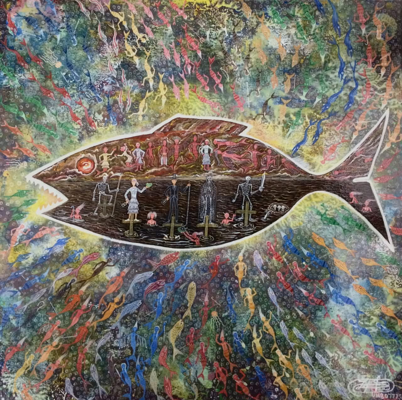 Frantz Zephirin 16"x16" The Fish Oil on Masonite #1410GN-HA