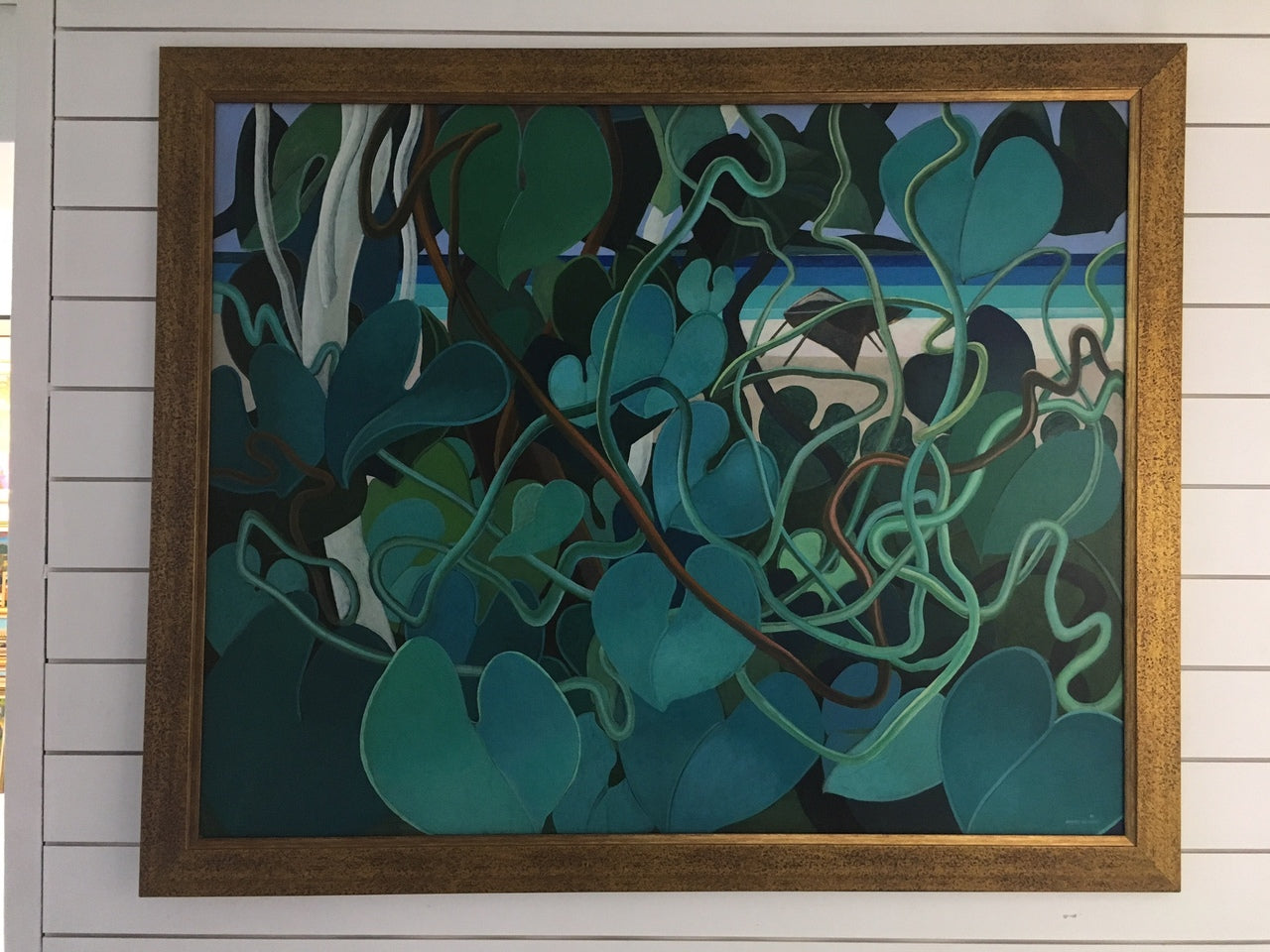 Bernard Sejourne (1947-1994) 48"x60" Green By The Beach 1984 Acrílico sobre Masonite 2409GN-HA