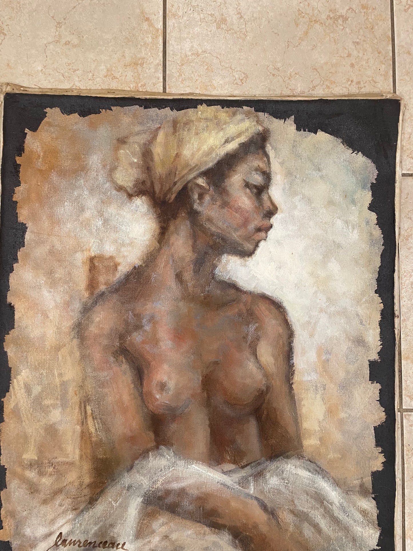 Lyonel Laurenceau (haitiano, n. 1942) "Bustos de mujer" Pintura acrílica sin marco sobre lienzo 24"h X 20"w #26-3-96GSN-NY