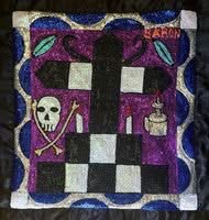Unknown Artist- Haitian Sequined and Beaded Voodoo Flag on Satin "Baron Samedi" #1MFN 35"x33"