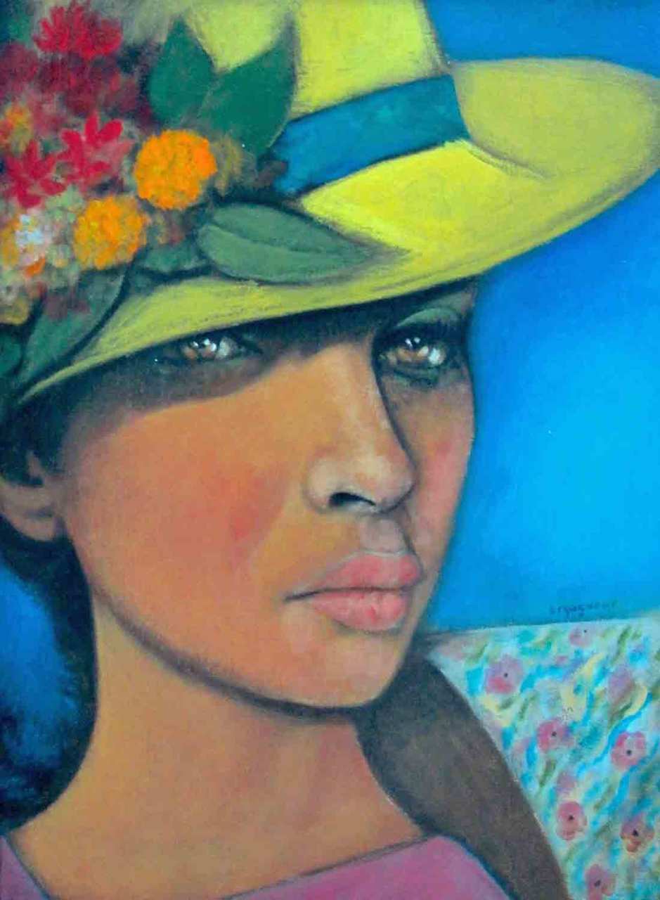 Jean-Claude Legagneur 24"x20" The Lady With Flower Hat Acrylic on Canvas #J28-HA