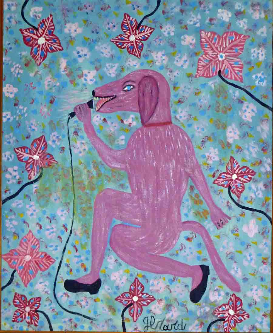 Gerard Fortune 24"x20" Perro cantor Acrílico sobre lienzo #4-2-95MFN