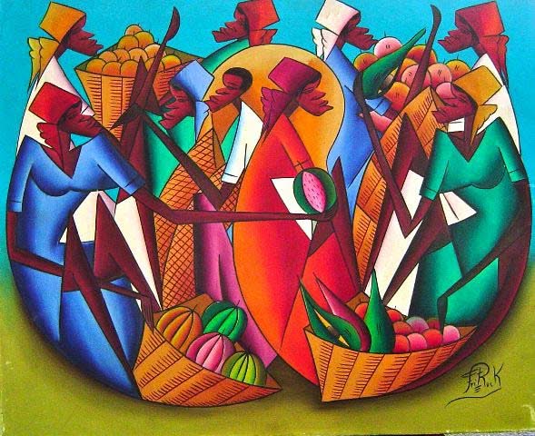 Fritz Rock 20"x24" Marchands 1977 Huile sur toile #2-2-95MFN