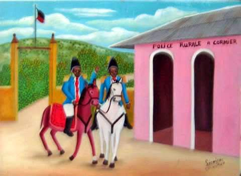 Rony Leonidas (1946-2012) 12x16 "Police Rurale à Cormier" c1980 #1-2-95MFN