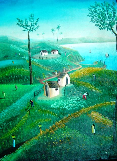 Marceau Sanon 30"x22" Escena rural Óleo sobre lienzo #2-2-95MFN
