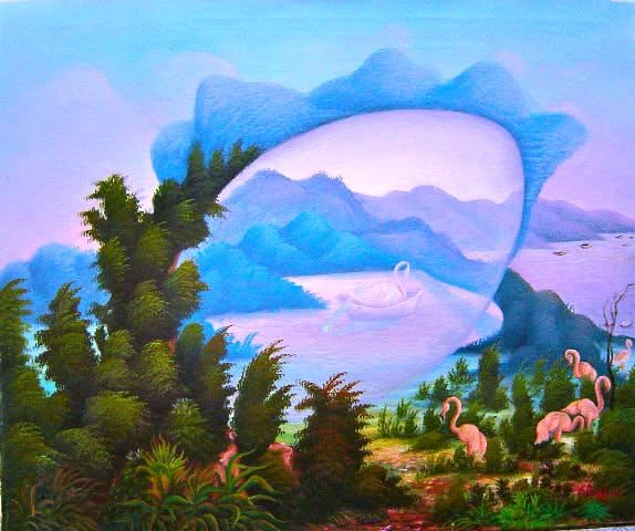 Raymond Dorleans (1947-2000) Pélicans 20"x24" 1989 Huile sur toile #1M-1-01-95MFN