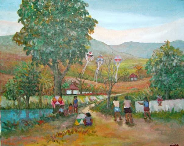 Harry Jacques (Arijac) 20"x24" Kap Pase 1990 Acrylic on Canvas #1M-MFN