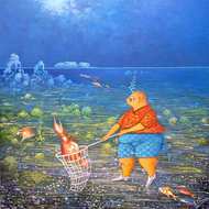 André Blaise 16"x16" Le Pêcheur Huile à bord #1247 GN-HA