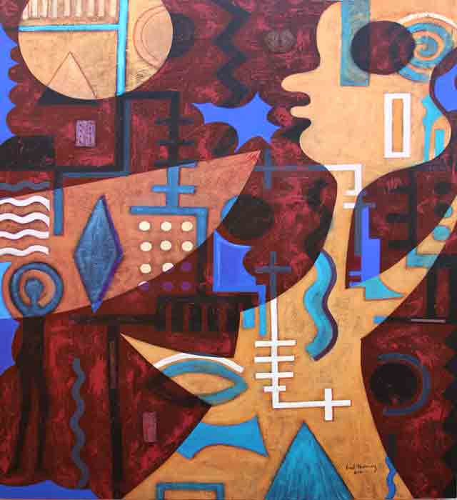 Fred Thomas 60"x48" Face à la Lune #1 2011 Techniques mixtes sur toile Peinture#3CFT
