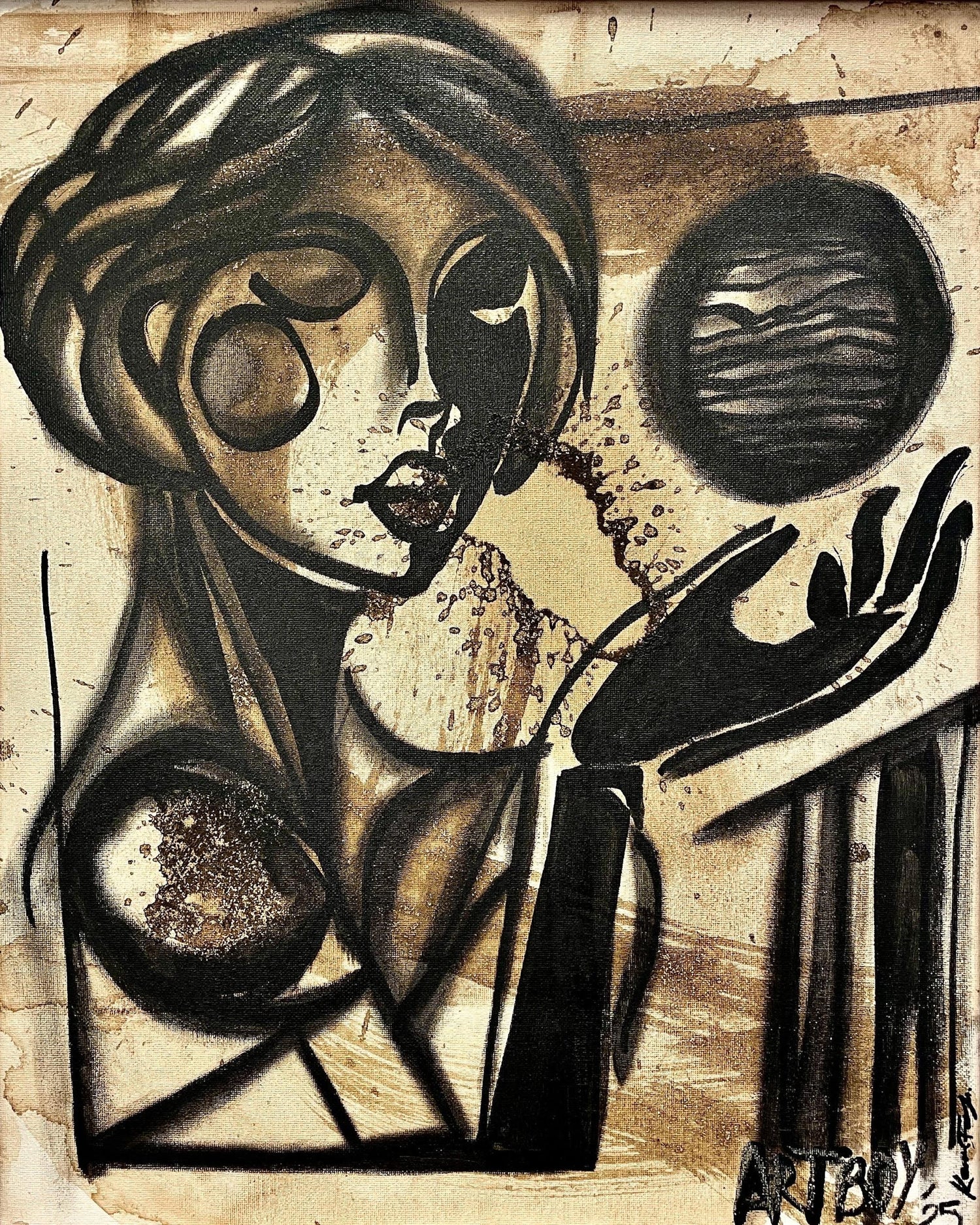 Ken Forbes 20"x16" Holding On 2025 Coffee, Cacao and Acrylic Unframed Painting 