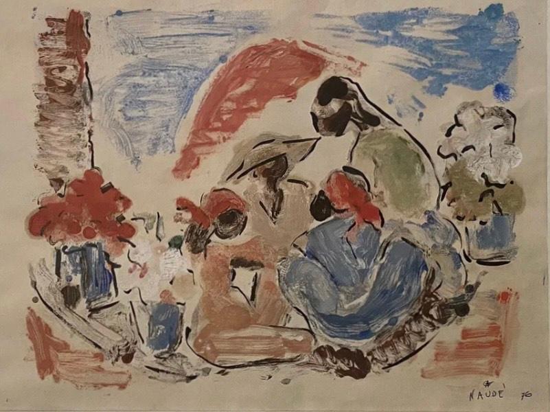 Andree Naude (Belgium, 1903-Haiti 2003) 15"x12" Abstract 1976 Acrylic on Paper #1JN-HA