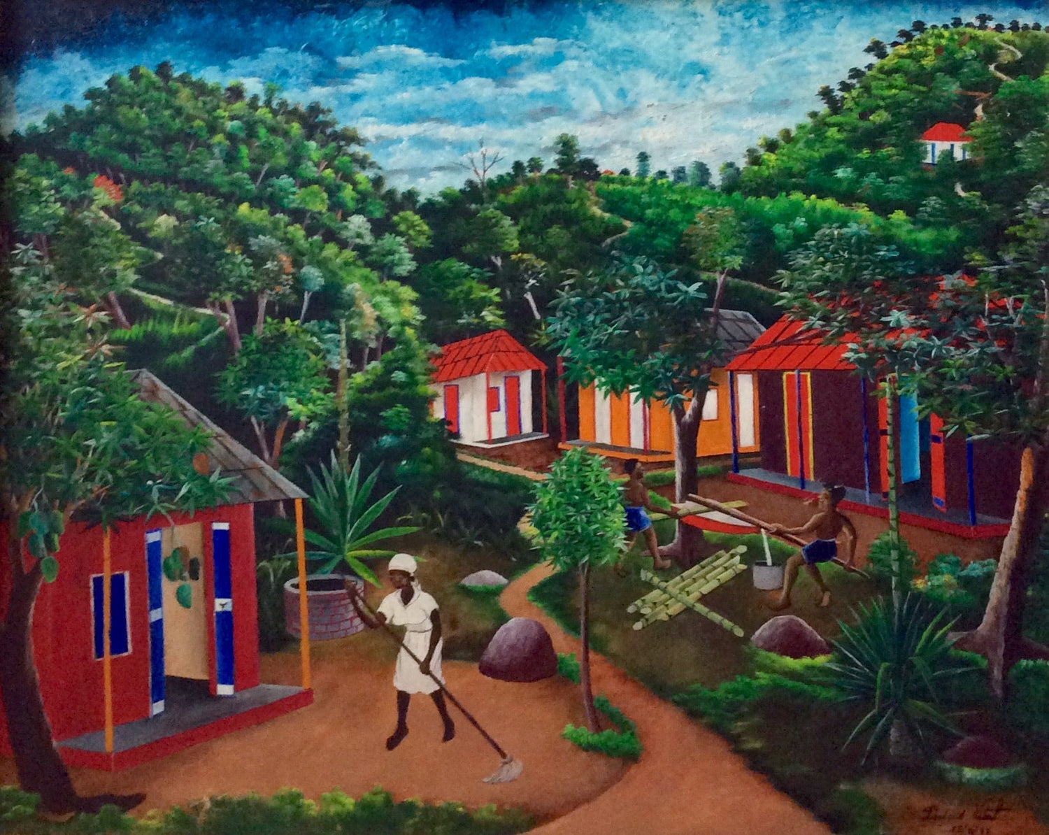 Pauleus Vital Haitian painting detailed Jacmel scene composition
