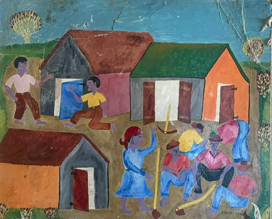 Adam Leontus (Haitiano, 1926-1986) 20"x24" Escena rural 1960 Óleo sobre tabla #1GSN-NY