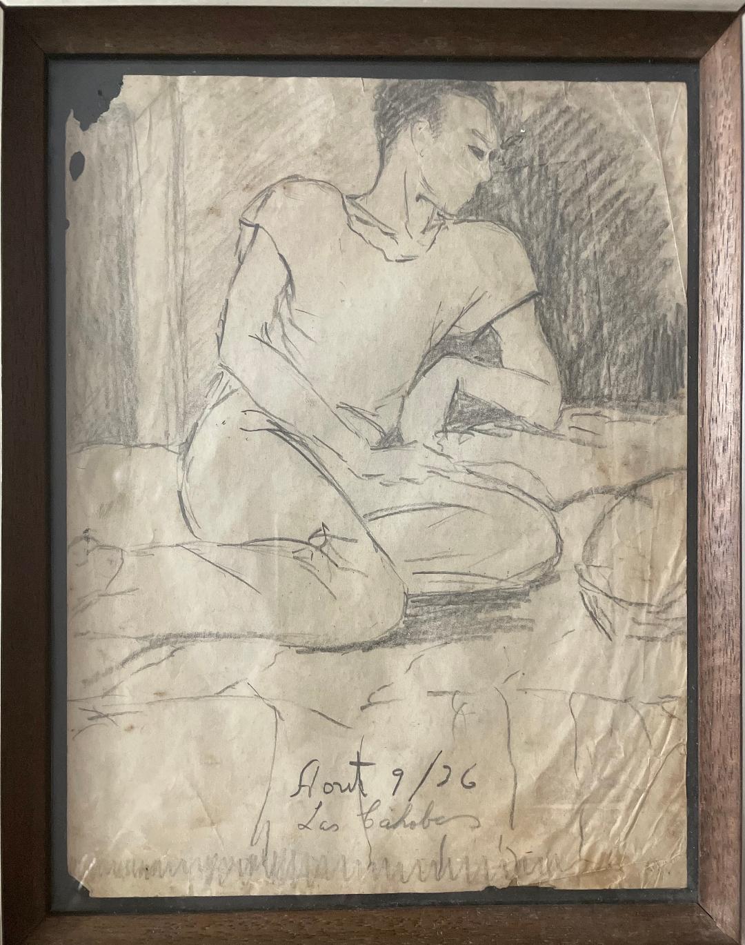 Xavier Amiama (1910-1969) 10.5"x7" El comulgante 1939 Dibujo a lápiz y tinta sobre papel #1MFN