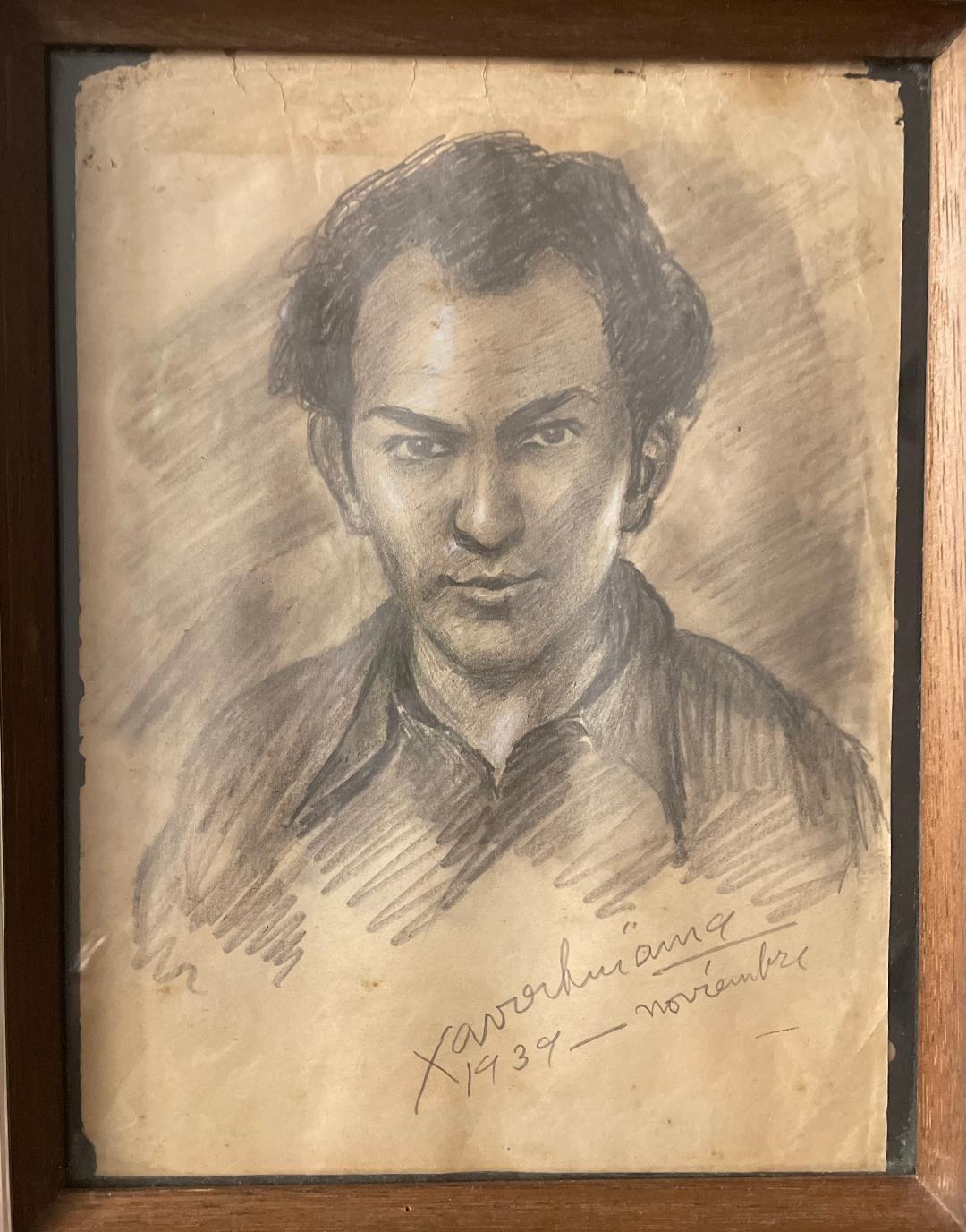 Xavier Amiama (1910-1969) 10.5"x7" El comulgante 1939 Dibujo a lápiz y tinta sobre papel #1MFN