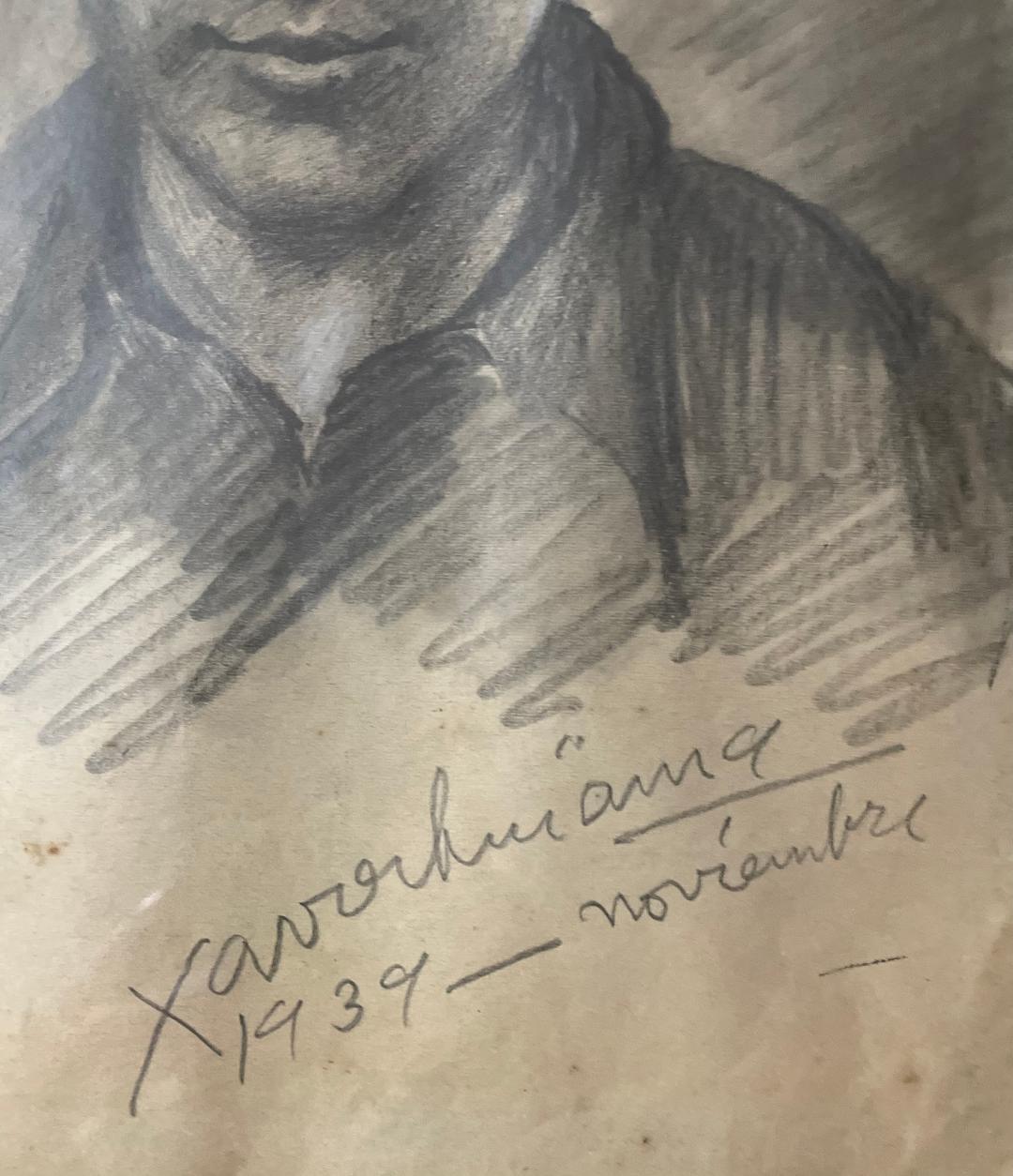 Xavier Amiama (1910-1969) 10.5"x7" El comulgante 1939 Dibujo a lápiz y tinta sobre papel #1MFN