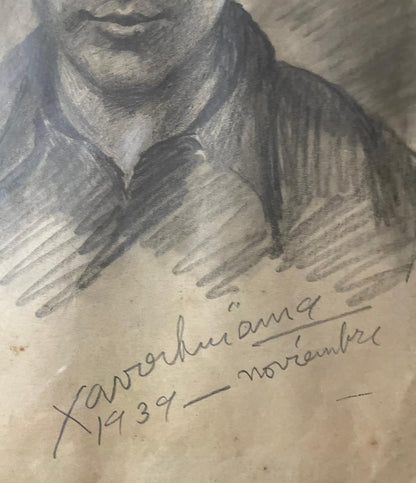 Xavier Amiama (1910-1969) 10.5"x7" El comulgante 1939 Dibujo a lápiz y tinta sobre papel #1MFN