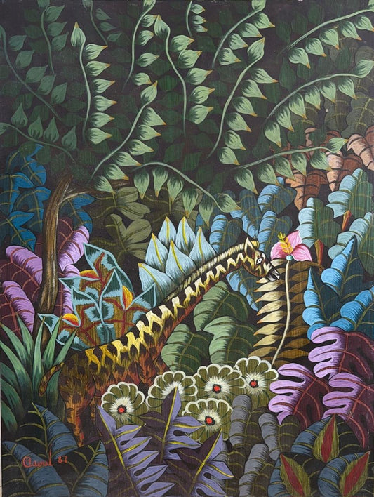 Andre Naval 24"x30" Jungle Scene Oil 1987 sobre lienzo #1-10-10MFN
