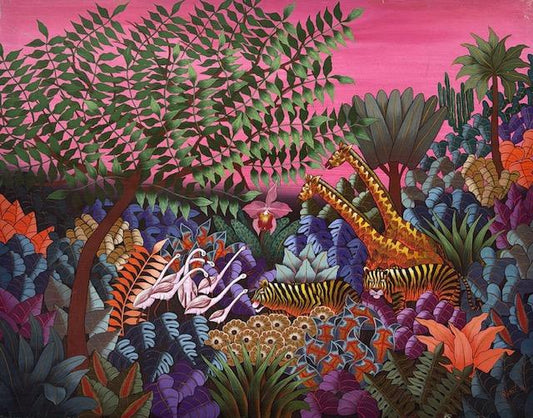 Andre Naval 24"x30" Jungle Scene Oil 1987 sobre lienzo #1-10-10MFN