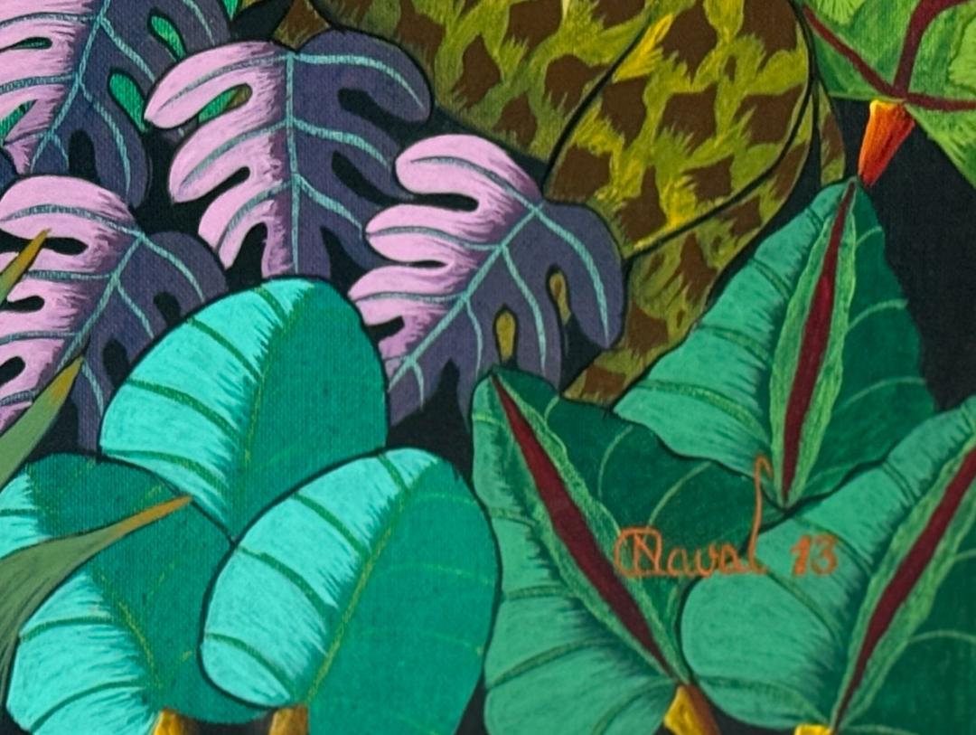 Andre Naval 24"x30" Jungle Scene Oil 1987 sobre lienzo #1-10-10MFN