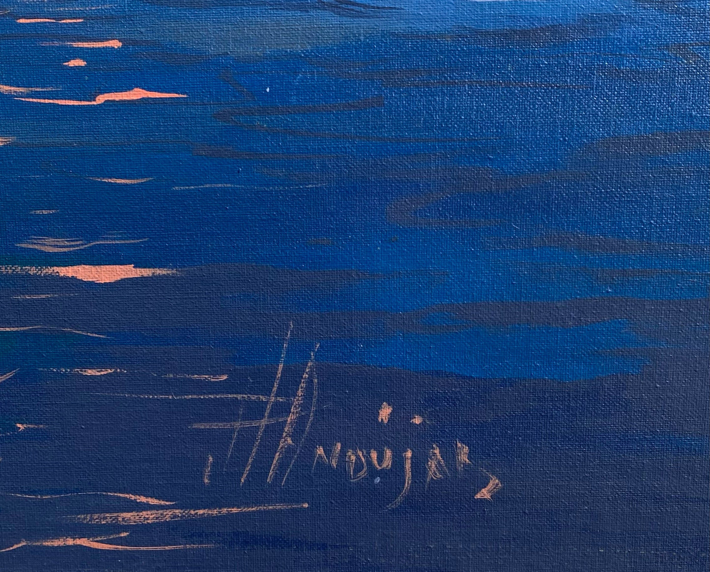 Juan Plutarco Andujar (1931-1995) 30"x24" Riverside Hut at Dusk  Acrylic on Canvas Panel Unframed Painting #1BC