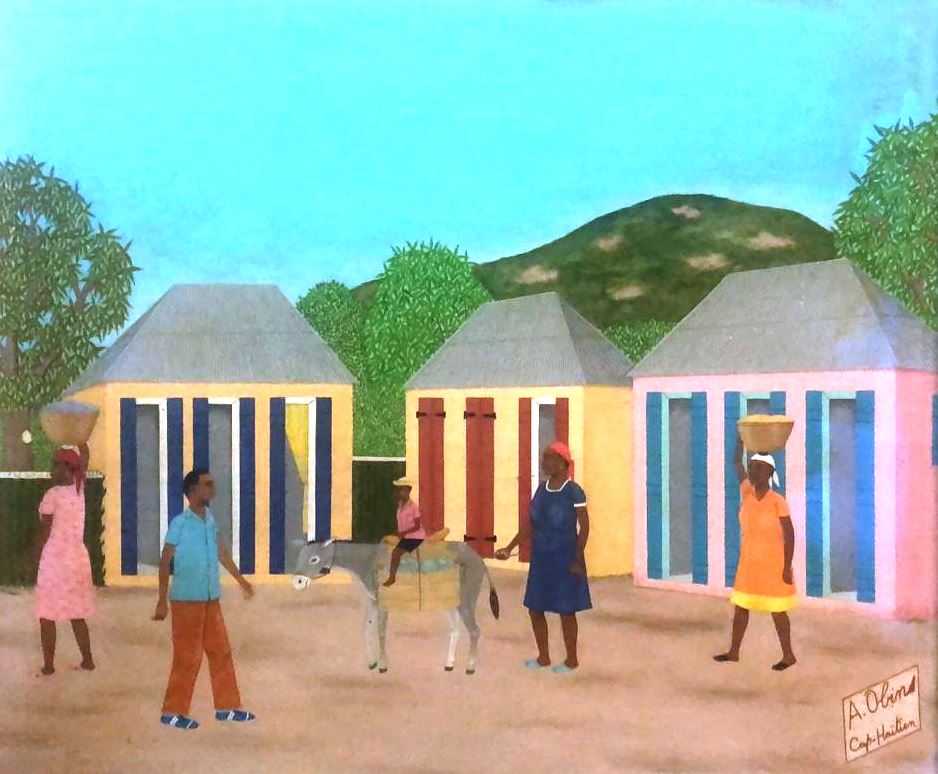 Antoine Obin (1929-1992) 16"x12" Lavandería en el río 1983 Óleo sobre Masonite #25-3-96GN-HA