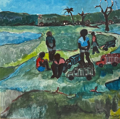 Harry Jacques (Arijak) 24"x24" Kamyon (Trucks) 1978 Acrylic on Board Unframed Painting #3RS