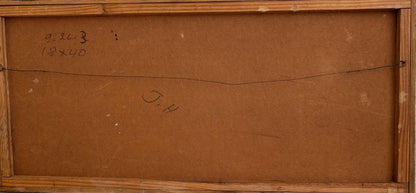 CASIMIR Laurent (1928-1990) 18"x40" Village Market Scene 1969 Oil on Board Scratched Unframed Painting #1CC