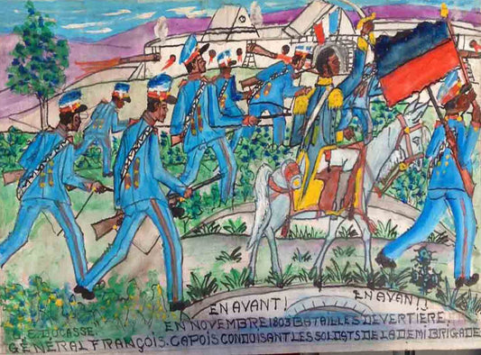 Gervais Emmanuel Ducasse (1903-1988) 24"x16" 1977 "Batalla de Vertieres" Óleo a bordo #19MFN
