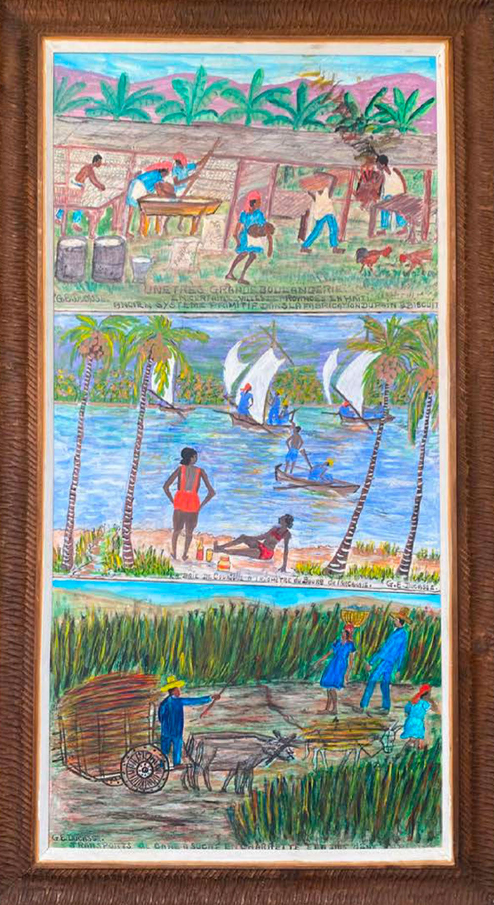 Gervais Emmanuel Ducasse (1903-1988) 16"x24" 1980 "Esquina de un pequeño mercado y los comerciantes" Óleo a bordo #8MFN